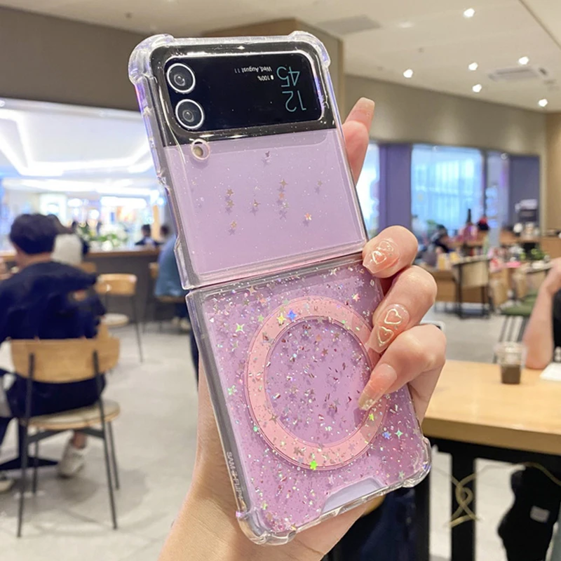 

For Magsafe TPU Gradient Glitter Clear Case For Samsung Galaxy Z Flip4 Z Flip3 Fold Soft Silicone Magnet Wireless Charge Cover