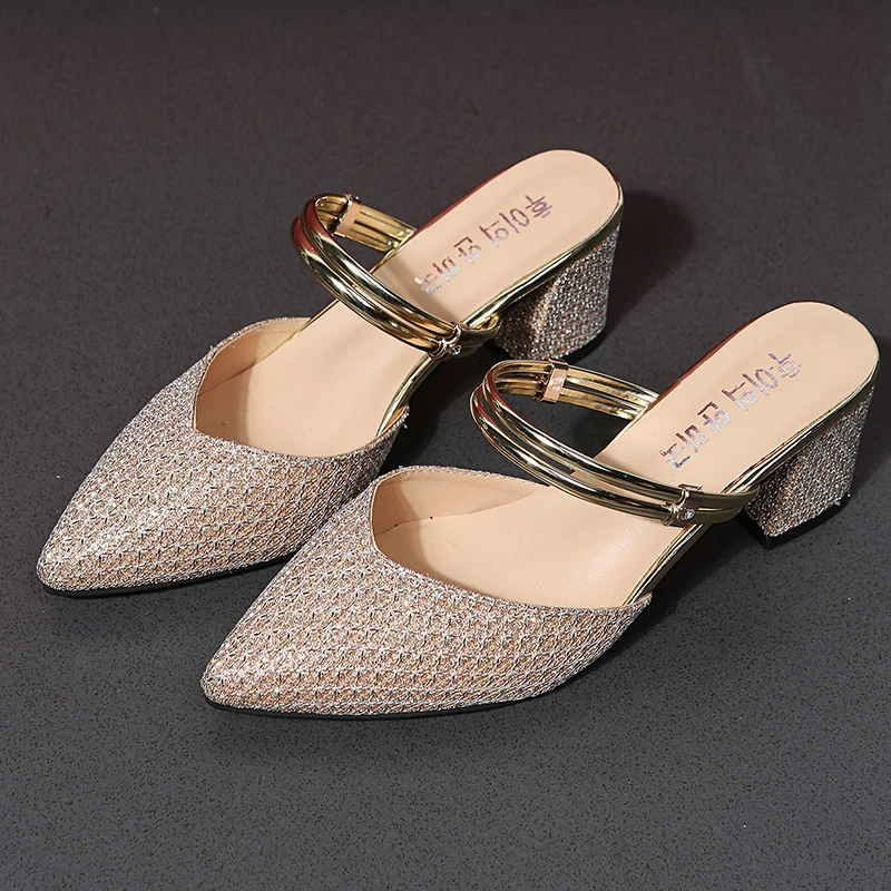 

Женские босоножки с закрытым носком, туфли-лодочки на высоком каблуке, новинка весенне-летнего сезона, двухсторонние туфли с острым носком, ...