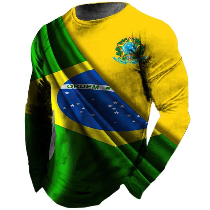 

Vintage Brasil Flag Men's Long Sleeve T-shirts Cotton Loose Tops T Shirt Male EU 5XL Graphics Tees Spring Oversized Men Clothing