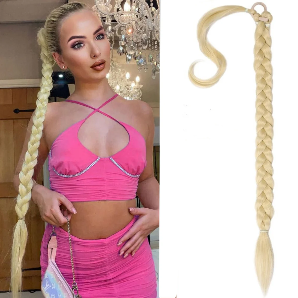 Высокотемпературное волокно блондинка плетеный хвост длинные шиньоны с