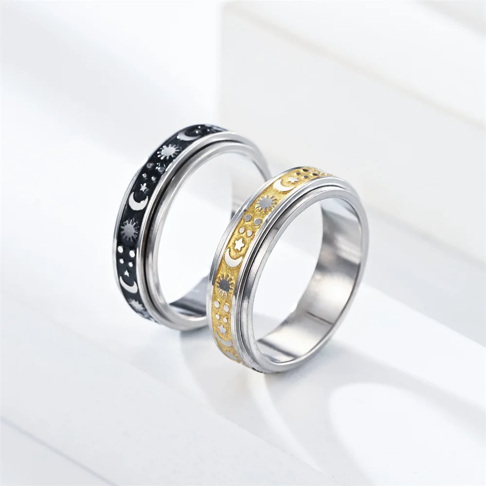 Богемные вращающиеся антистрессовые винтажные парные кольца из нержавеющей