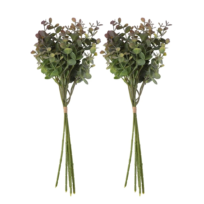 

12 Pcs Eucalyptus Plastic Artificial Leaves Bunch For Home Christmas Wedding Decoration Brown
