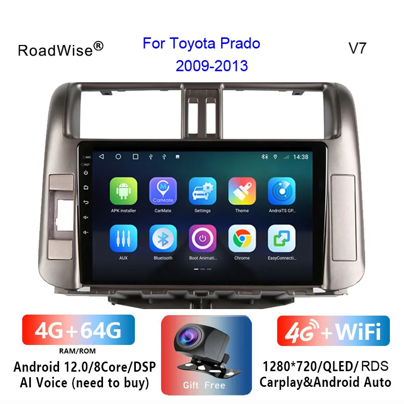 

Автомагнитола 8 + 256 Android 12 для Toyota Prado 150 2009 2010 2011 2012 2013 4G WIFI навигация GPS DVD 2 Din Авторадио