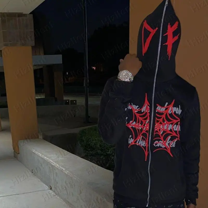 

Толстовка INS Spiderweb весна-осень 2023 мешковатые темные мужские кашемировые кардиганы на молнии куртки