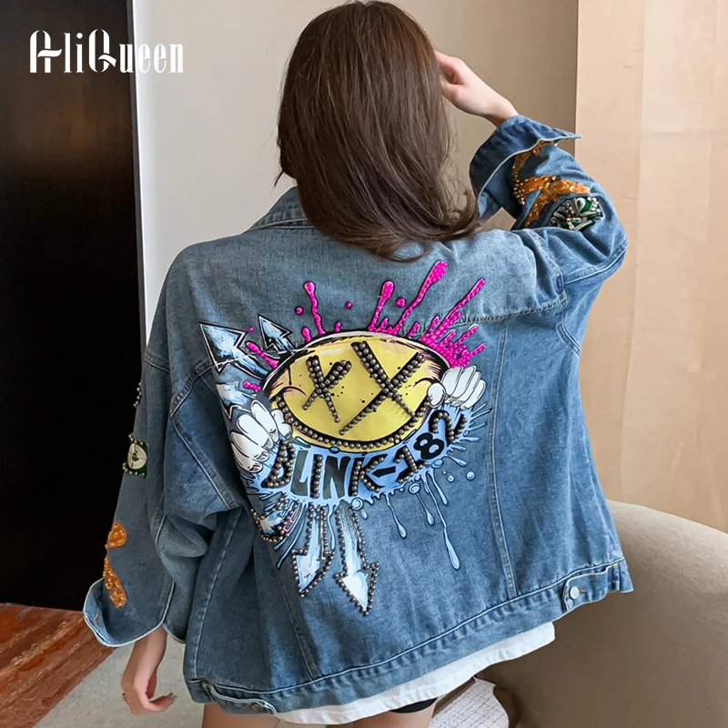 

Denim Jacket 2023 Autumn Spring Women Loose Hip-Hop Streetwear Long Sleeve Turn-Down Collar Fashion Vintage Denim Outerwear