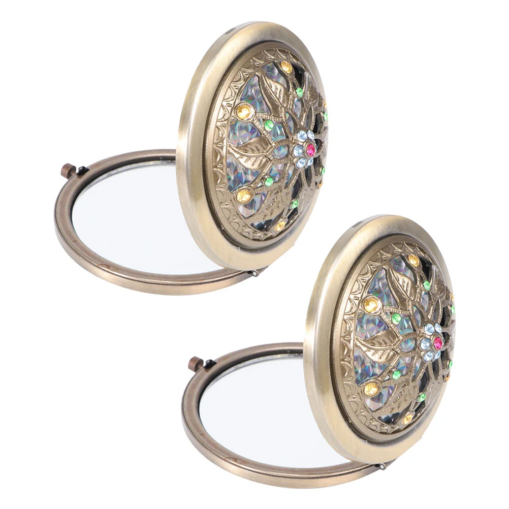 

2Pcs Folding Dual-sided Makeup Mirror Travel Compact Mirror Random Style