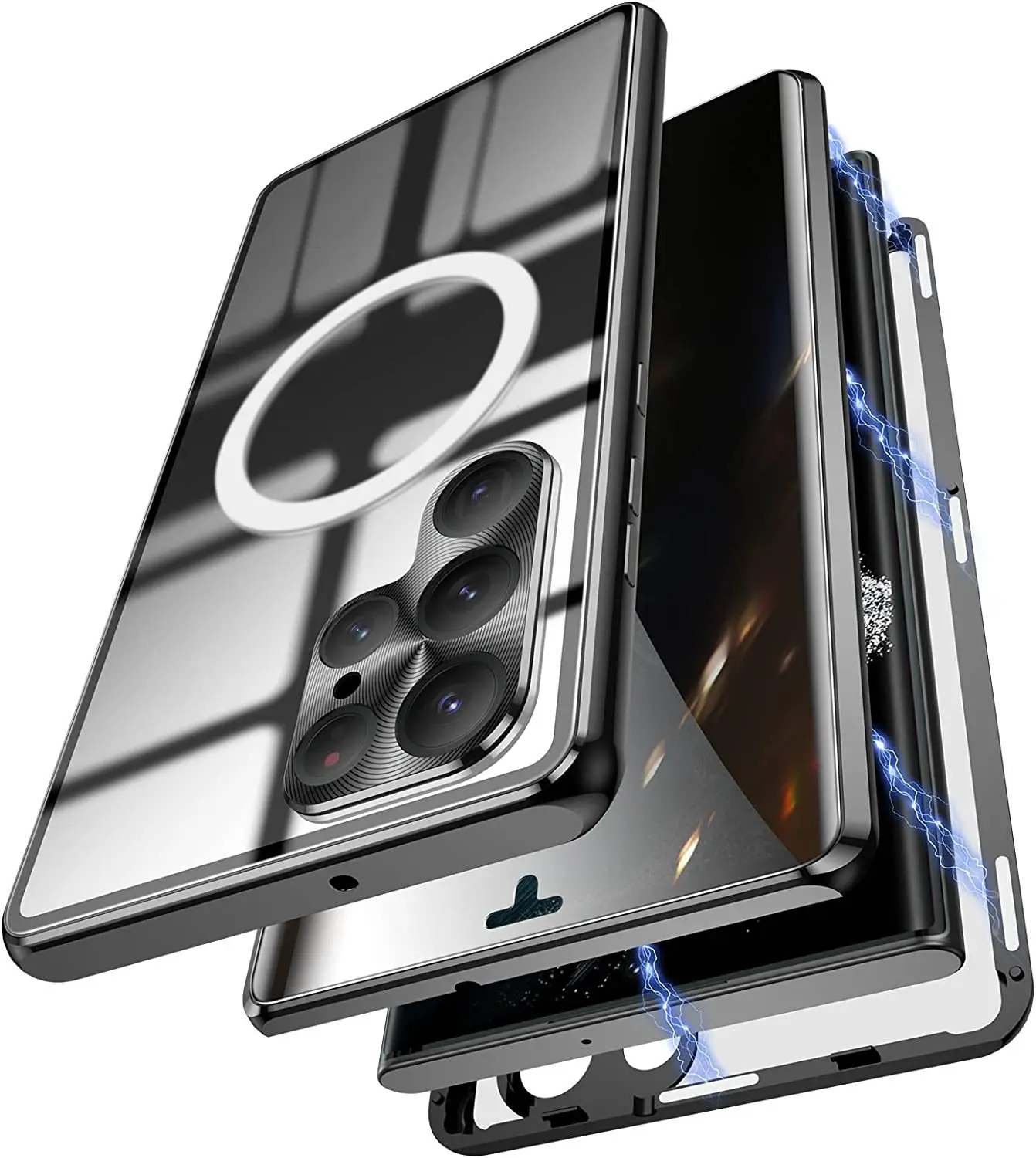 For Samsung Galaxy S23 S22 S21 S20 Ultra Case 360°Full surround metal Magnetic with screen glass protector lens protection cover