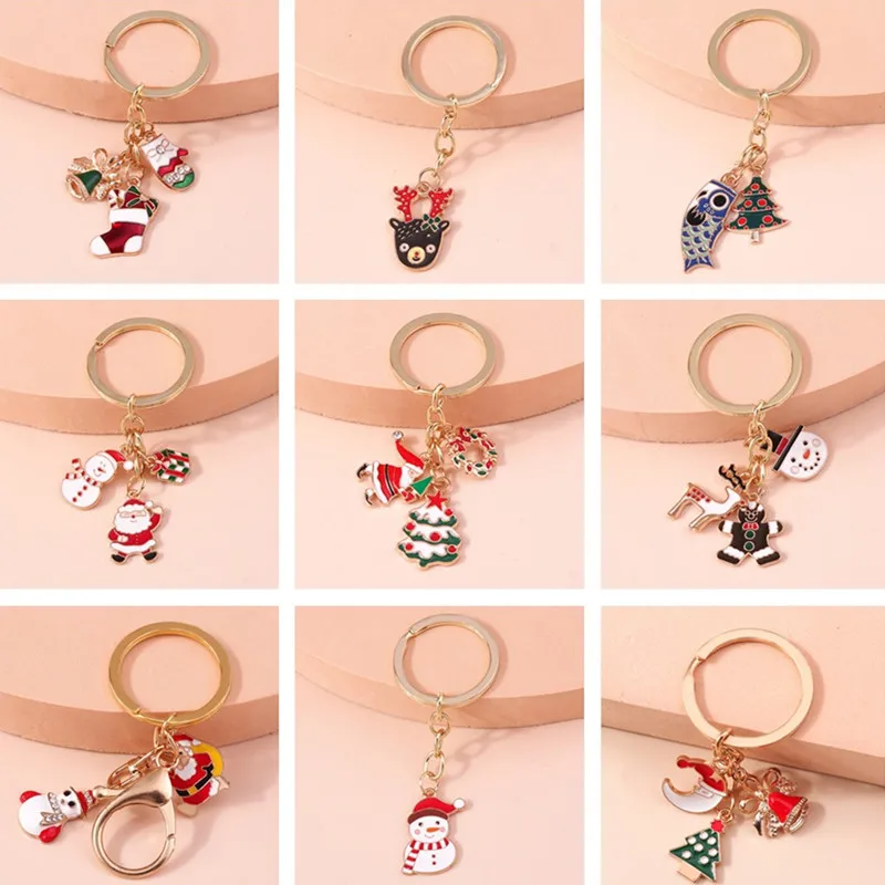 

New Christmas Keychain Enamel Santa Claus Snowman Tree Gloves Keyrings Souvenir Gifts for Women Men Handbag Key Chains Xmas Gift