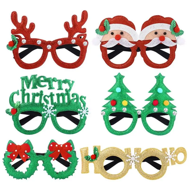 

6pcs Christmas Eyeglasses Classic Christmas Themed Eyeglasses Christmas Tree Santa Bowknot Letter Antler Eye Glasses Photo Props
