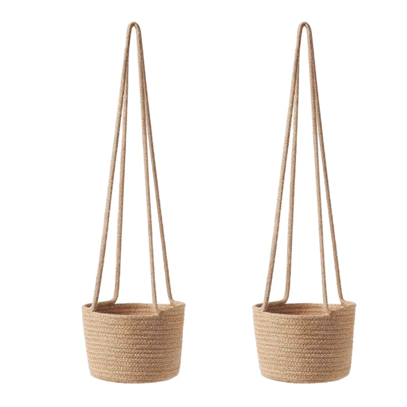 

2X Hanging Rope Planter Baskets With Long Hanging Rope, Hand Woven Plant Holder Decorative Flower Pot Holder