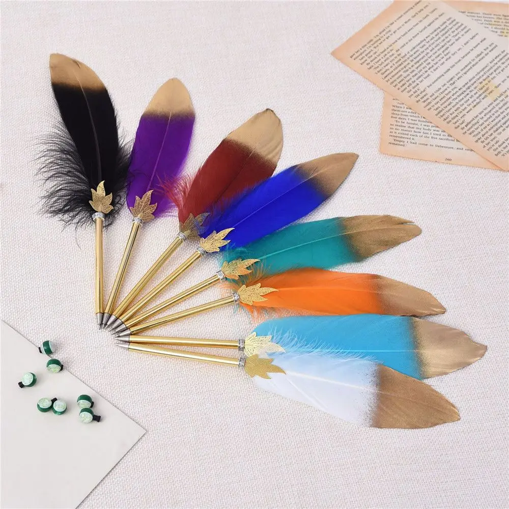 

Gold Feather Ballpoint Pen Vintage Elegant Roller Ball Pen Wedding Party Signature Pen Writing Tool School Supplies