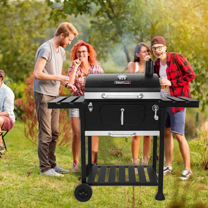 

Royal Gourmet CD1824EN 24” Charcoal Grill Outdoor Smoker with Side Tables Backyard Griller Party BBQ Picnic Patio Cooking, Black