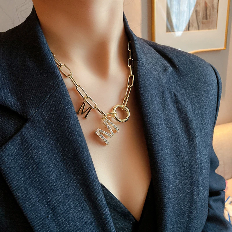 Женская короткая цепь в стиле панк толстая хип-хоп с буквой M корейская бижутерия