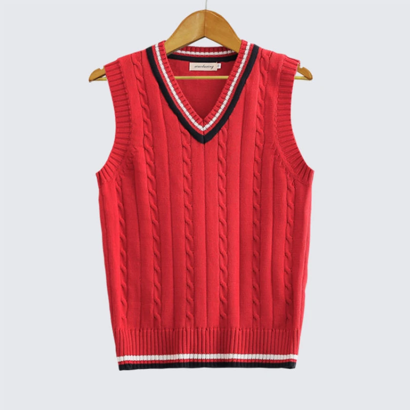 Winter Male Fine Cotton Pure Color Waistcoat Fashion V-neck Knitted Sweater Vest Autumn Mens Leisure Business Sweaters Vests