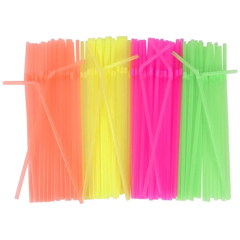 

500 Pieces Disposable Straws Plastic Kitchenware Bar Party Events Supplies Striped Bendable Cocktail Black Straws Drinking Tube