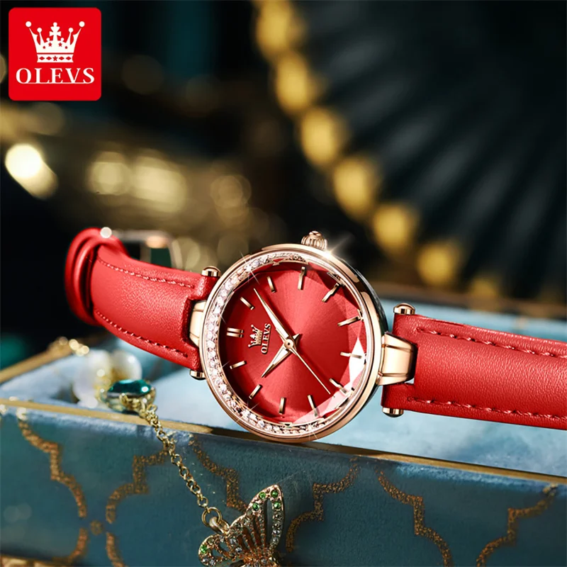 OLEVS Women Quartz Watch Red Classic Female Elegant Clock Watches Luxury Gift Ladies Waterproof Wristwatch Reloj Mujer New