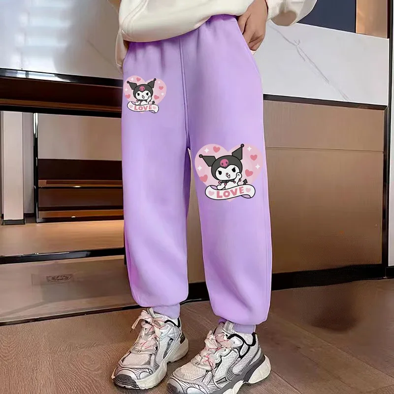 

Милые бархатные брюки с героями мультфильмов Sanrio Kawaii Kuromi для девочек осень-зима модные повседневные спортивные брюки для верхней одежды