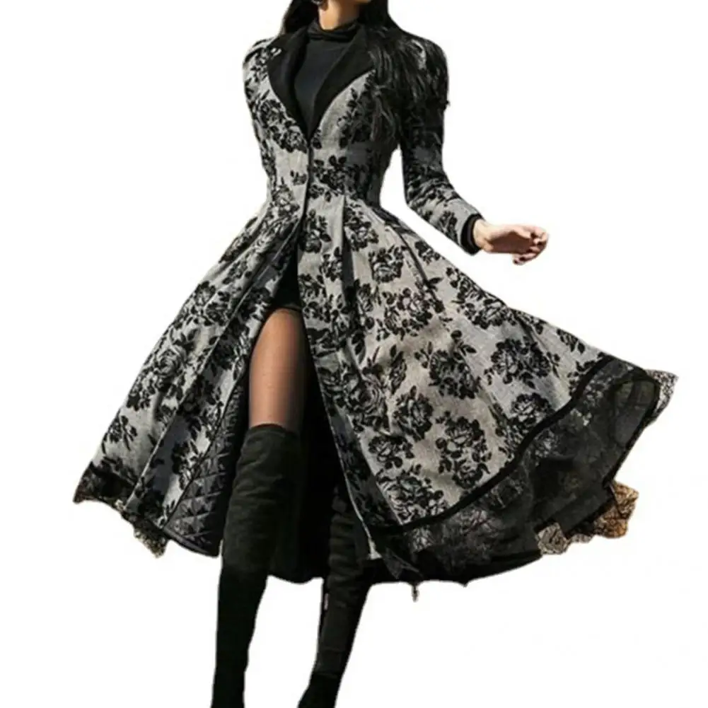 

Retro Cosplay Dress Fall Winter Vintage Floral Print Cosplay Dress Slim Gothic Party Dress for Banquet