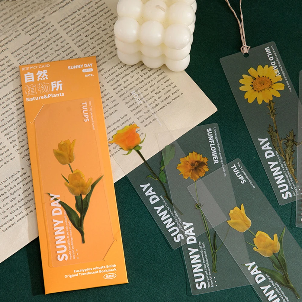 

PET Book Mark Flower Leaves Series Page Marker Translucent Bookmarks Students Stationery Classic DIY Decoration 50*150mm