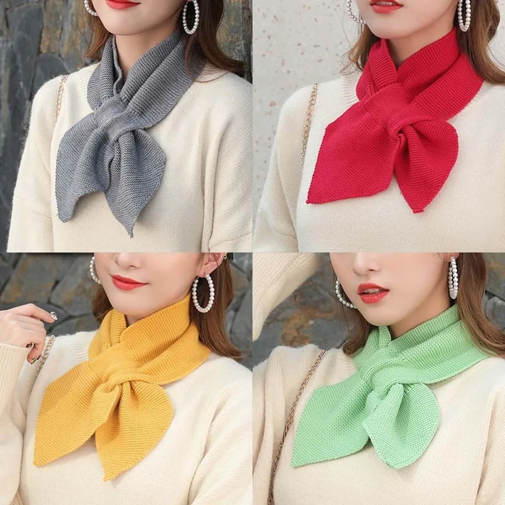 

Korean Women Bowknot Cross Knit Ring Neck Scarves Fashion Female Spring Winter Solid Scarf Elastic Soft Wool Warm Accessories