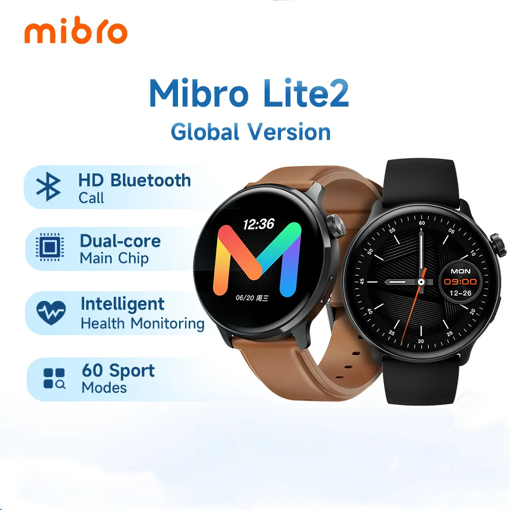 

Mibro Lite2 Smartwatch Global Version HD Bluetooth Calling 1.3Inch AMOLED Screen AOD 2ATM Waterproof Sport Men Women Smart Watch