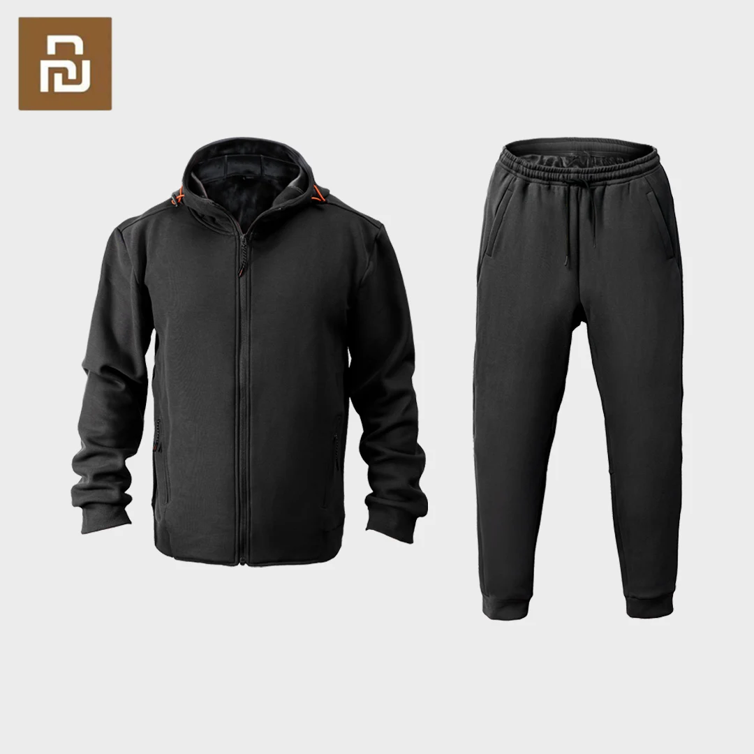 

Мужской флисовый спортивный костюм Youpin SKAH, спортивный костюм, зимняя теплая плотная спортивная одежда, кардиган с капюшоном и брюки, мужской повседневный комплект, мужская одежда