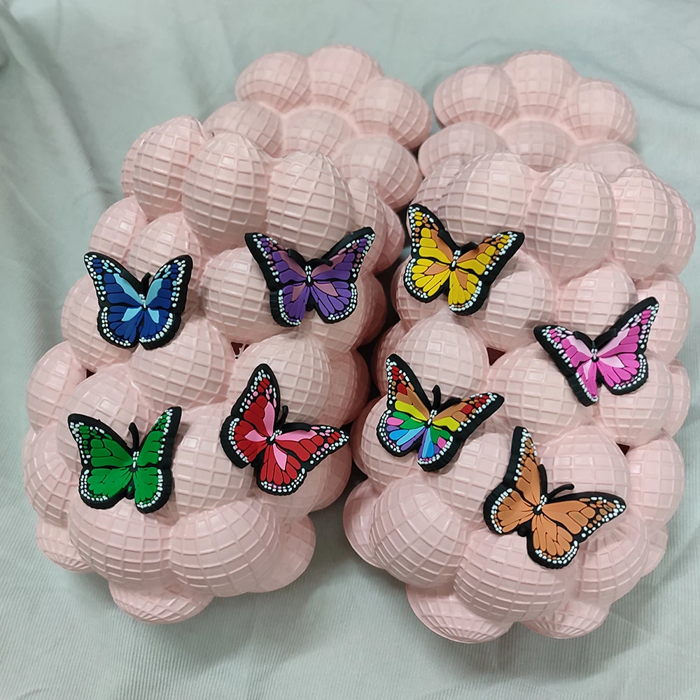 Bubble Slides With Charms For Women Fashion Butterfly Bubble Sandals 2022 Summer House Slippers Platform Bubble Massage Shoes