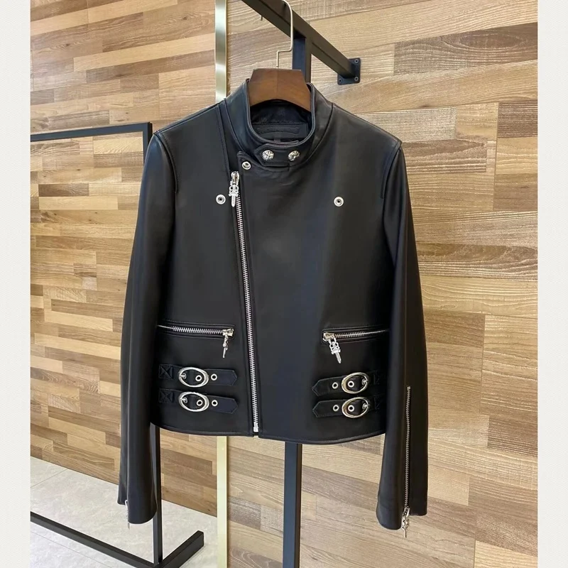 

Leather Women Coat 100% Sheepskin Jacket 2023 Fashion Natural Leather Coat H729