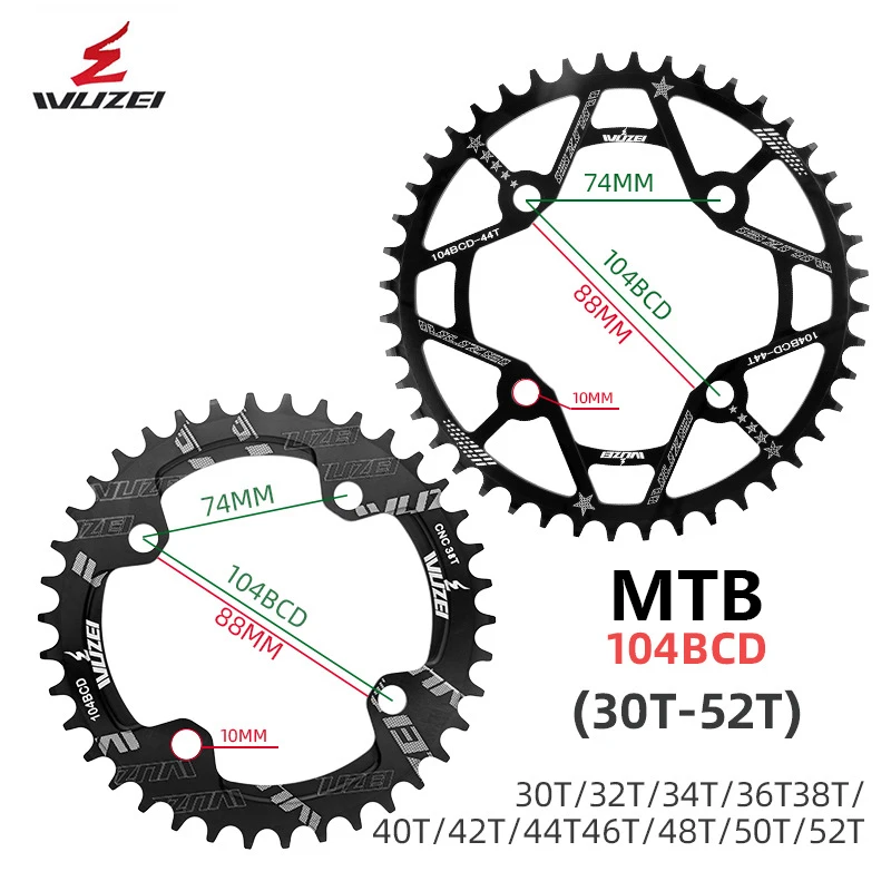 

WUZEI 104BCD Chain wheel 30T 32T 34T 36T 38T 40T 42T 44T 46T 48T 50T 52T disc MTB single speed positive and negative tooth disc