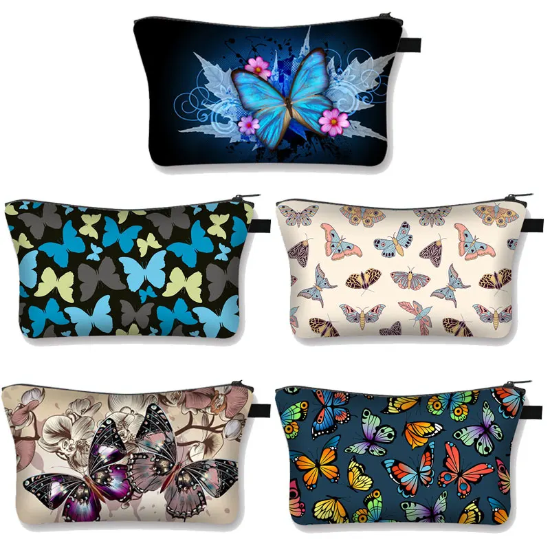

Красивый чехол для косметики с принтом бабочек, женские сумки для макияжа, повседневный маленький клатч на молнии, косметичка для помады, органайзеры