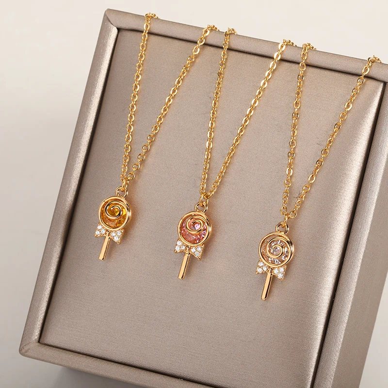 

Bow-Knot and Lollipop Pendants Necklaces For Women Cute Jewelry Stainless Steel Sweet Candy Necklace Girlfriend Gifts Bijoux bff