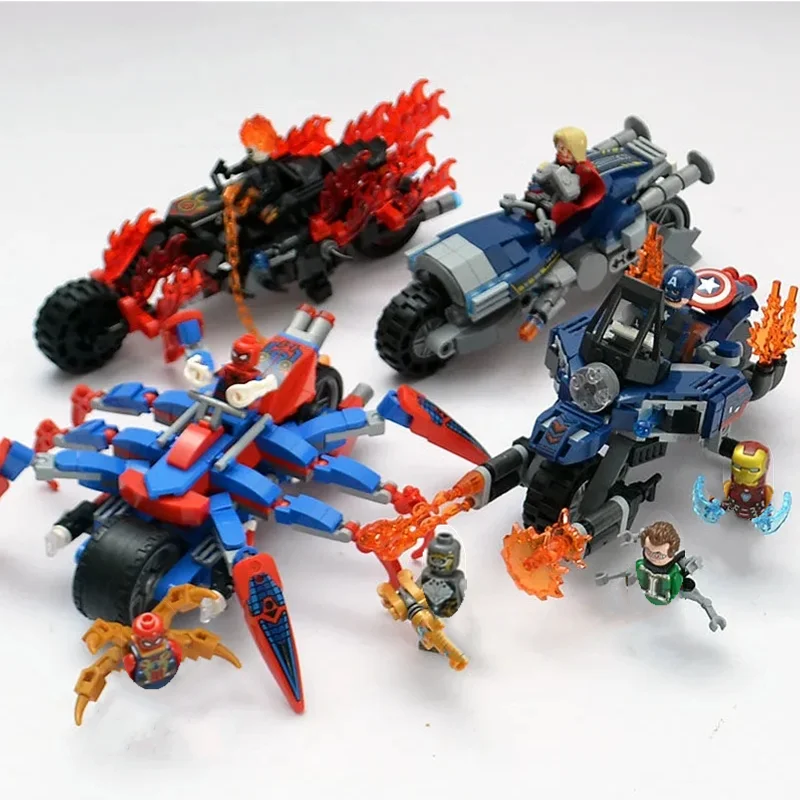 

Avengers Car Motorcycle Spider Man Evil Spirit Flame Thunder Chariot Building Blocks Compatible With Legobest Toy Boy