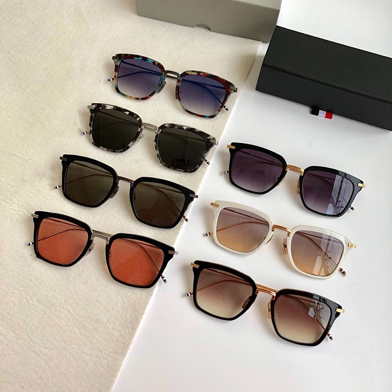 

Солнечные очки TB THOM в винтажном стиле для мужчин и женщин, модные солнцезащитные аксессуары в квадратной оправе, в стиле ретро, с заклепками