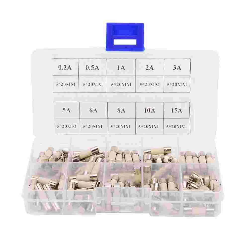 

100Pcs 20mm 05A-15A Fuses Quick Blow Car Ceramics Tube Fuses Assorted Kit
