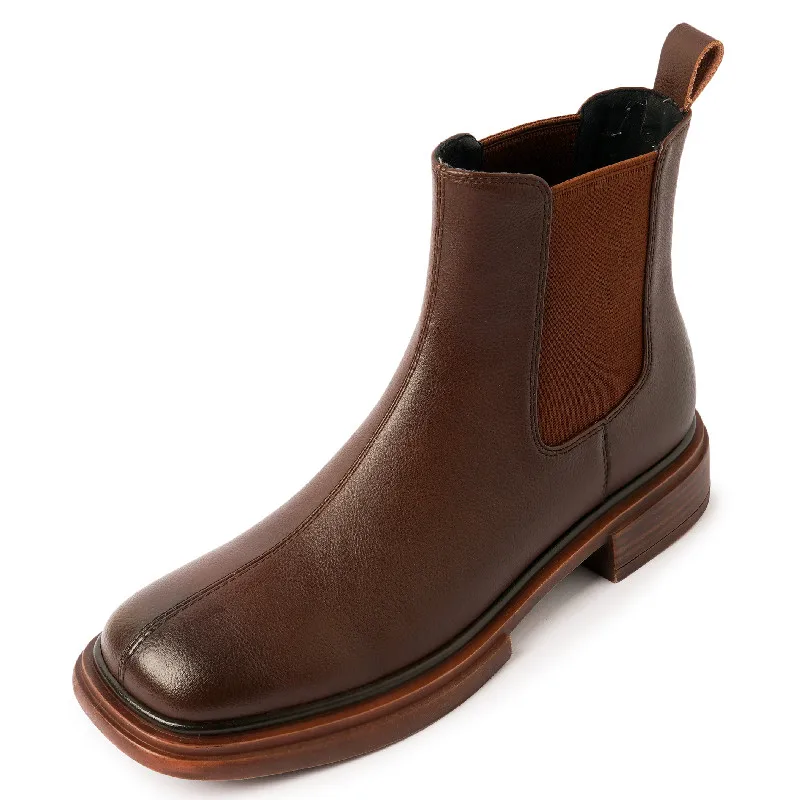 

Dilalula Square Toe Low Heels Women Ankle Boots Genuine Leather Short Boots Autumn Winter Office Lady Casual Concise Shoes Woman