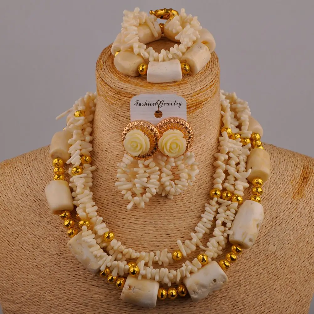 

Laanc New Arrived White Coral Beads Jewelry Set Nigerian Wedding African Necklace Bridal Jewelry Sets