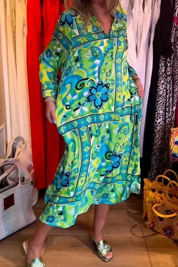 

Newest Women Loose Flower Long Sleeve Party Beach Elegant Dresses For 2023