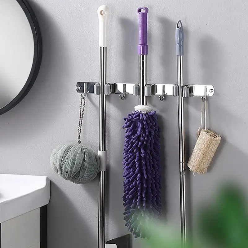 

Mop Holder Wall Mount Multi Purpose Space Saving Mop Holder Stainless Steel Adhesive Mop Organizer Waterproof Broom Hanger Hook