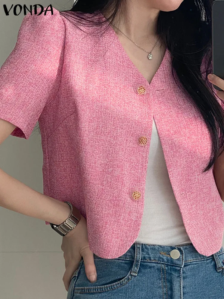 

Стильные топы 2022 VONDA элегантные вечерние рубашки женские на пуговицах с коротким пышным рукавом повседневные офисные блузки Летняя туника ...