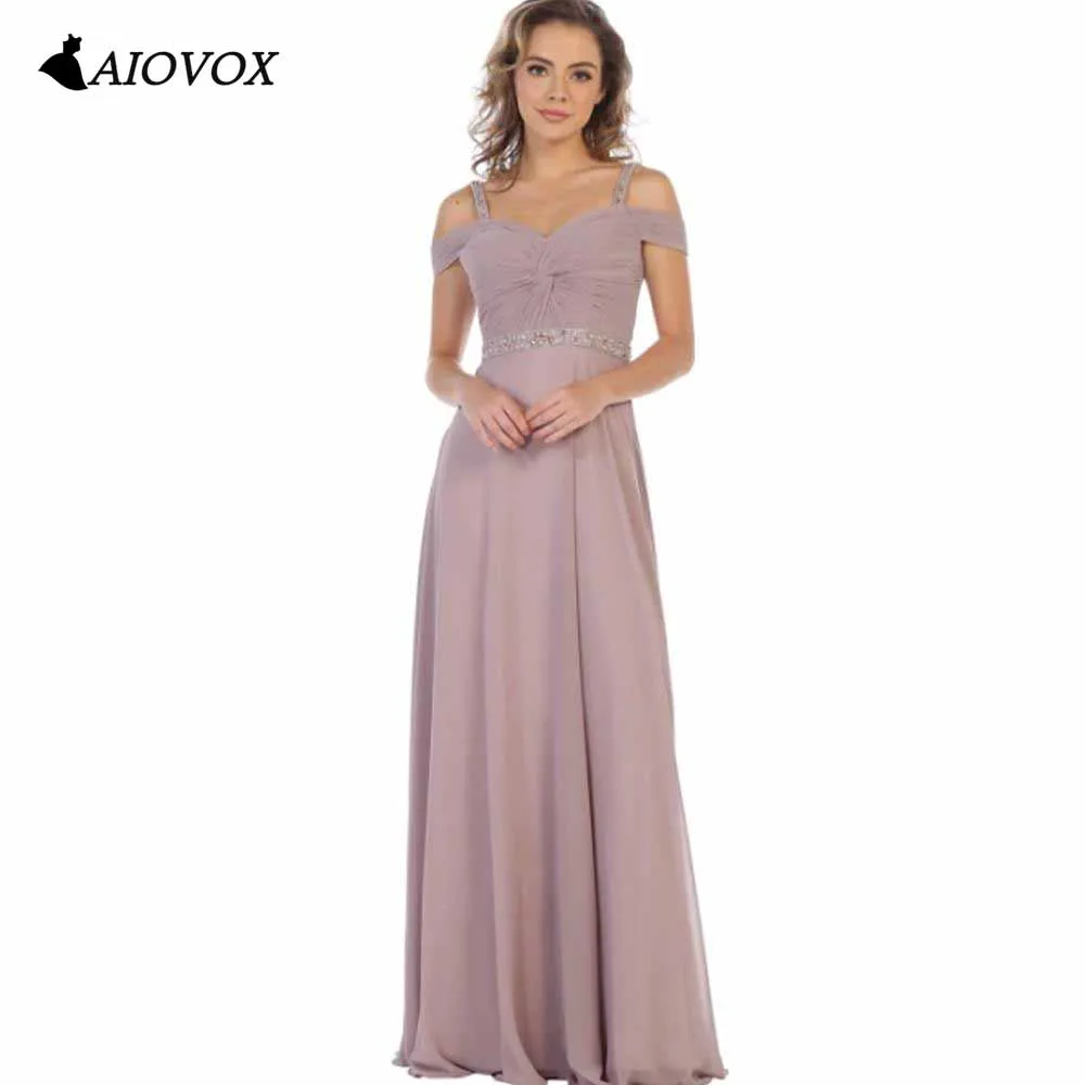 

AIOVOX Elegant Off The Shoulder Mother Of The Bride Dresses Ruffles Beaded Lace Up Party Dress Floor Length Vestido De Noche