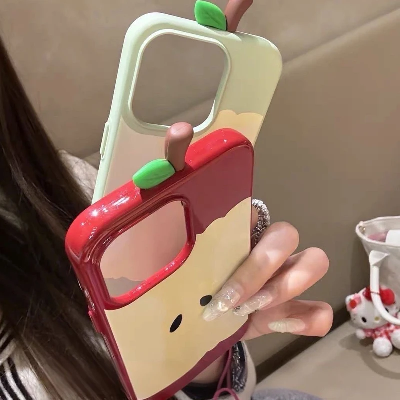Фото Силиконовый чехол для iPhone 3D Red Apple Core с подставкой, противоударный защитный чехол для iPhone 16, 15, 14, 13, 12 Pro Max, милый подарок №5