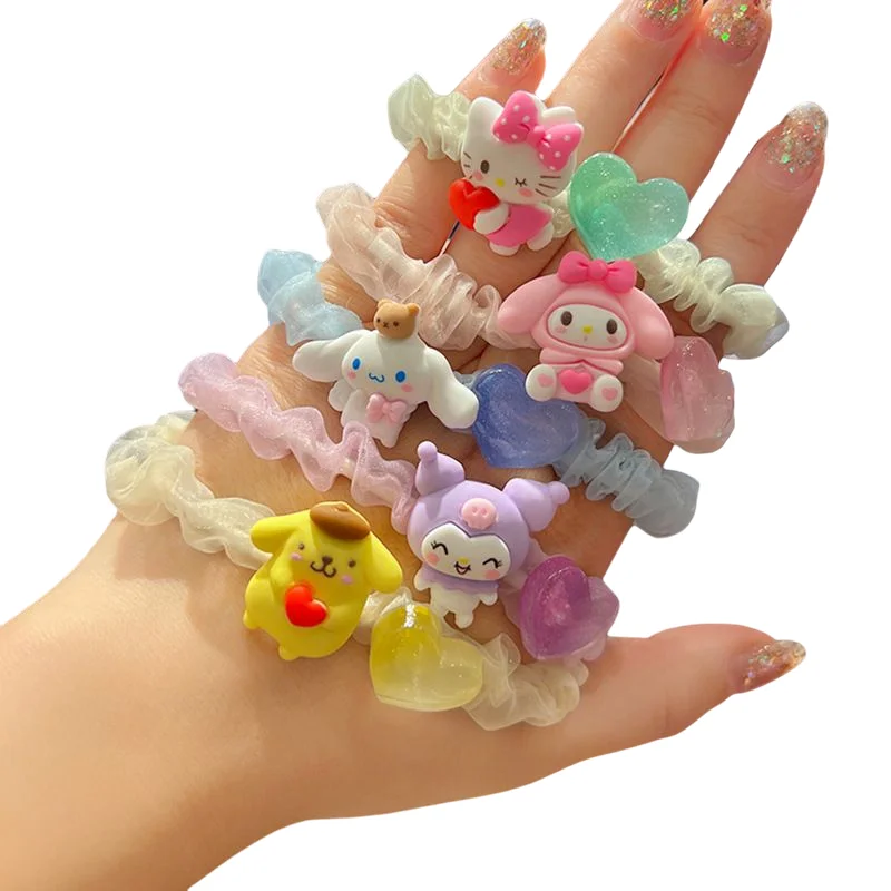 

Sanrio Kuromi Cinnamoroll My Melody Rubber Band Sweet Love Mesh Small Intestine Hair Tie Girls Hair Accessories Kawaii