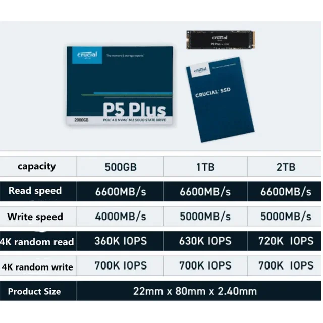 SSD P5 Plus M.2 2280 500 ГБ PCI-Express 4.0 NVMe 3D NAND Внутренний твердотельный накопитель (SSD) CT500P5PSSD8