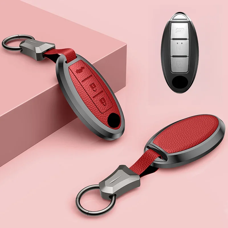 Кожаный чехол для автомобильного ключа из алюминиевого сплава Nissan Qashqai 370Z March Pulsar