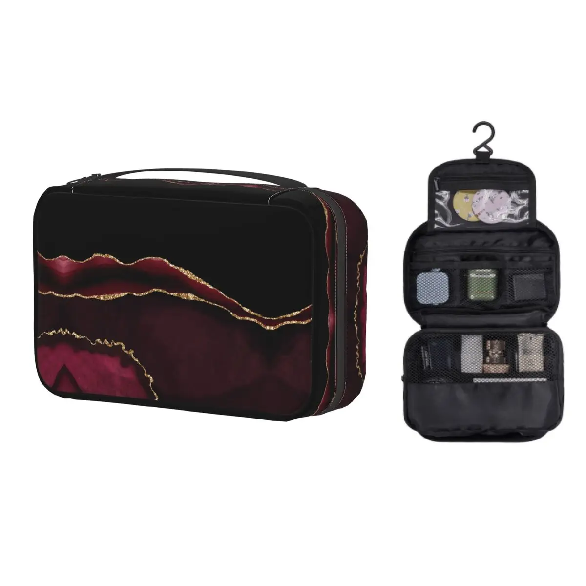 

Дорожная косметичка для женщин, бордовый, золотистый, с Агатовой текстурой, мраморный органайзер для туалетных принадлежностей, дамский на...