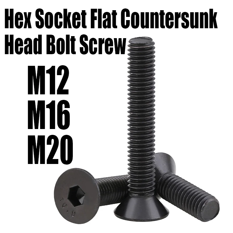 1PCS M12 M16 M20 Black Grade 10.9 Carbon Steel DIN7991 Hexagon Hex Socket Head Flat Countersunk Allen Bolt Screw Fastener