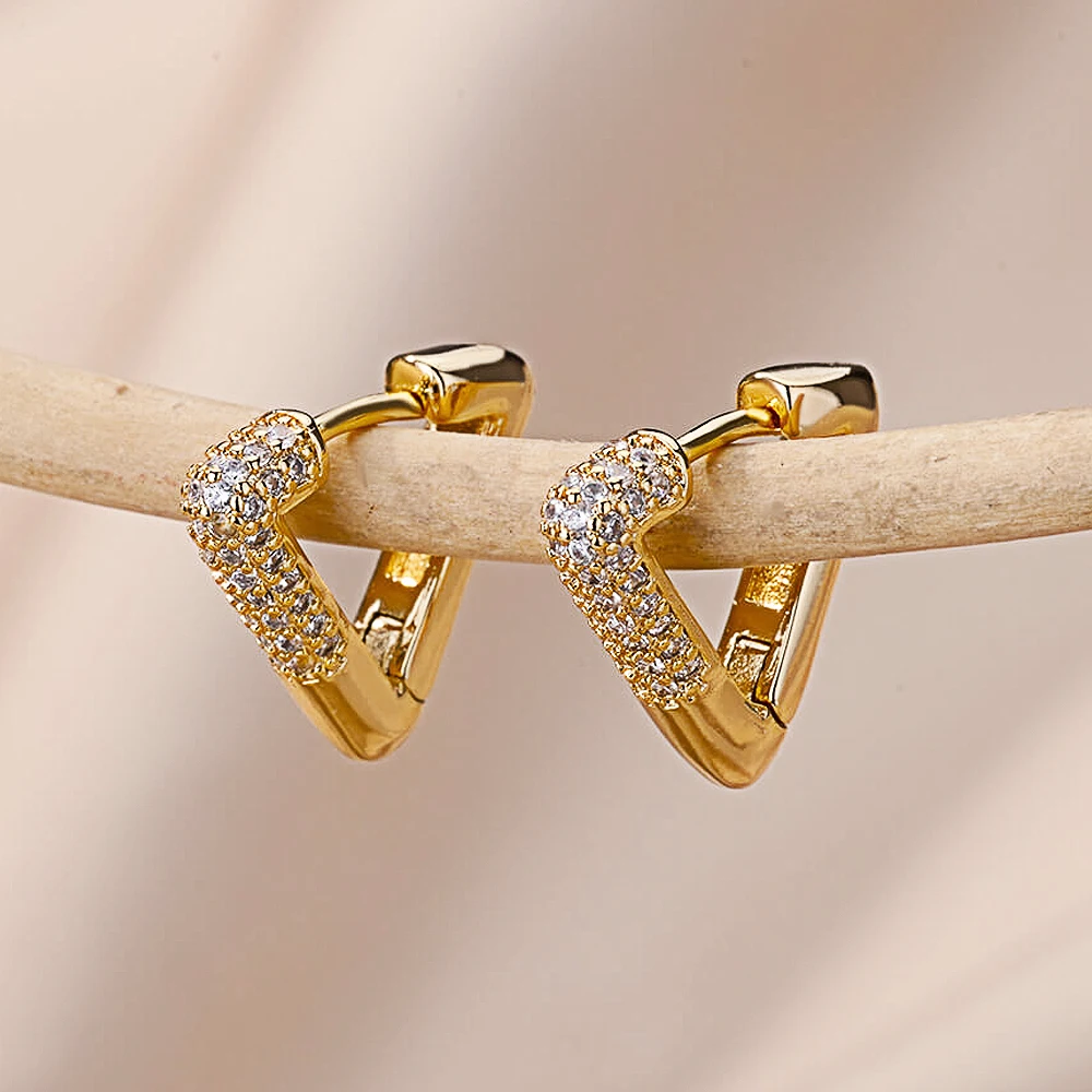 

Zircon Triangle Earrings For Women Girls Luxury Stainless Steel Piercing Hoop Earring 2023 Trend Wedding Aesthetic Jewelry femme