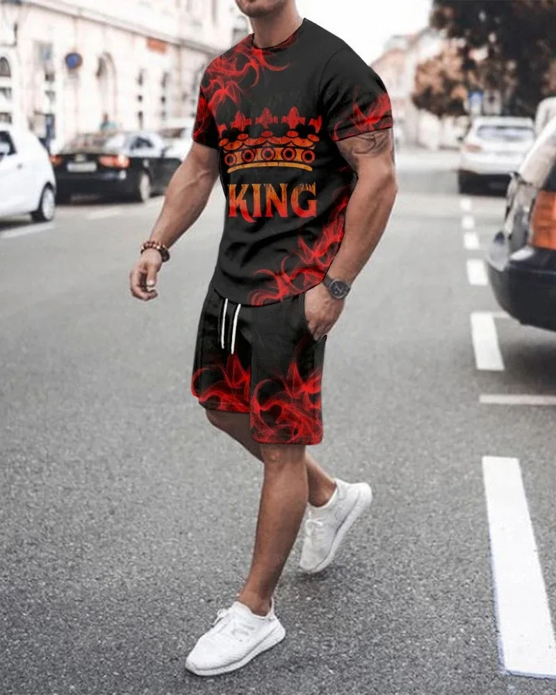 Tracksuit Men Summer Suit Fashion Crown K Series 3D Printed Clothing Street Social T-shirt Shorts 2 Piece Set Men's Sportswear