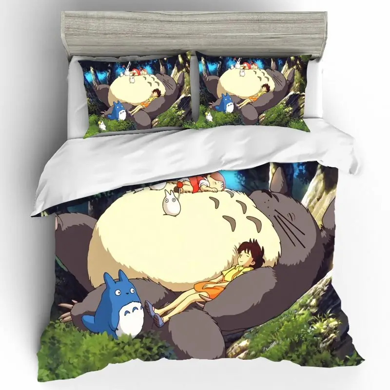 

Linen Set Cartoon Quilt Cover For Kids Cute Bed Queen King Size 2/3Pcs Home Textile 3D Cartoon Totoro Bedding