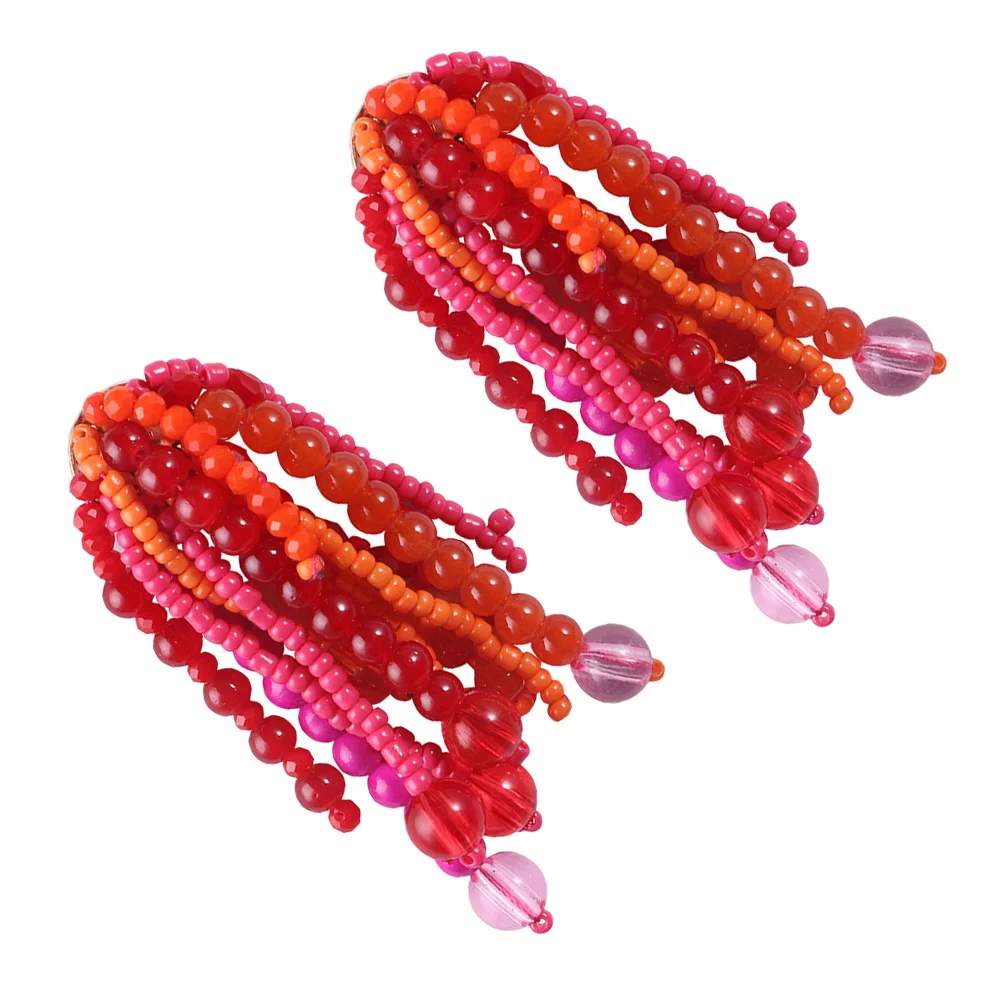 

1 Pair Long Beaded Tassel Earrings Bohemia Style Dangle Earrings Drop Earrings